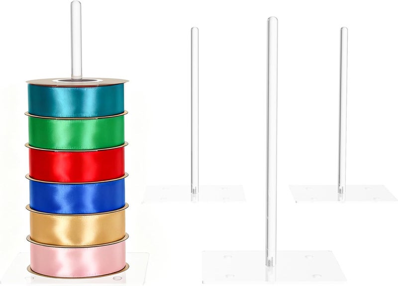 YFEEN Ribbon Storage Rack Holder,4 Pack Clear Square Acrylic RibbonTape for Sewing Craft Mesh Thread Tape Wreath Crochet Roll for Big Roll Ribbon(to 100yard) Florist Arts Wrapping Gift 9.84inch - Image 1